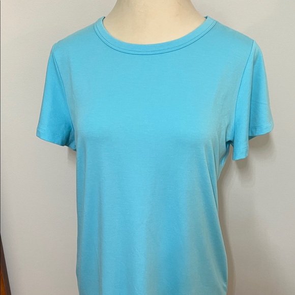 Candace Cameron Bure Light Blue Midi Flutter-Sleeve T-Shirt Dress Round Neckline - Picture 2 of 11